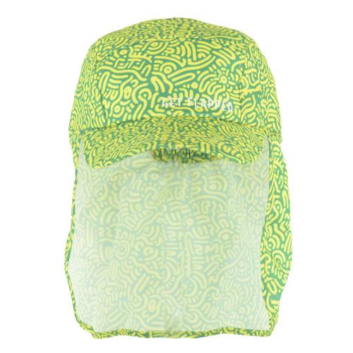 Ozzie-green and gold indigenous print adult legionnaires hat UPF50+ get flapped-front