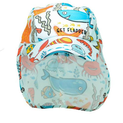 Seaside-ocean themed childrens legionnaires hat UPF50+ get flapped-front