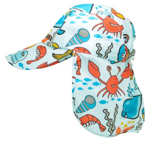 Seaside-ocean themed childrens legionnaires hat UPF50+ get flapped-side