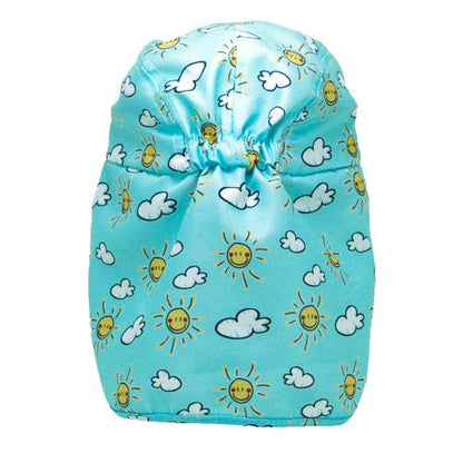 Sunshine-sun and cloud patterned baby legionnaires hat UPF50+ get flapped-back