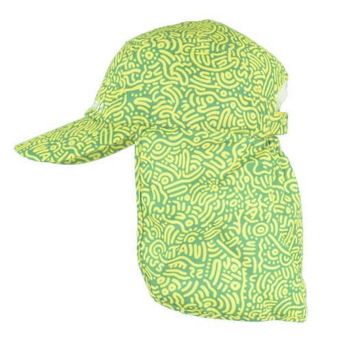 Ozzie-green and gold indigenous print adult legionnaires hat UPF50+ get flapped-side