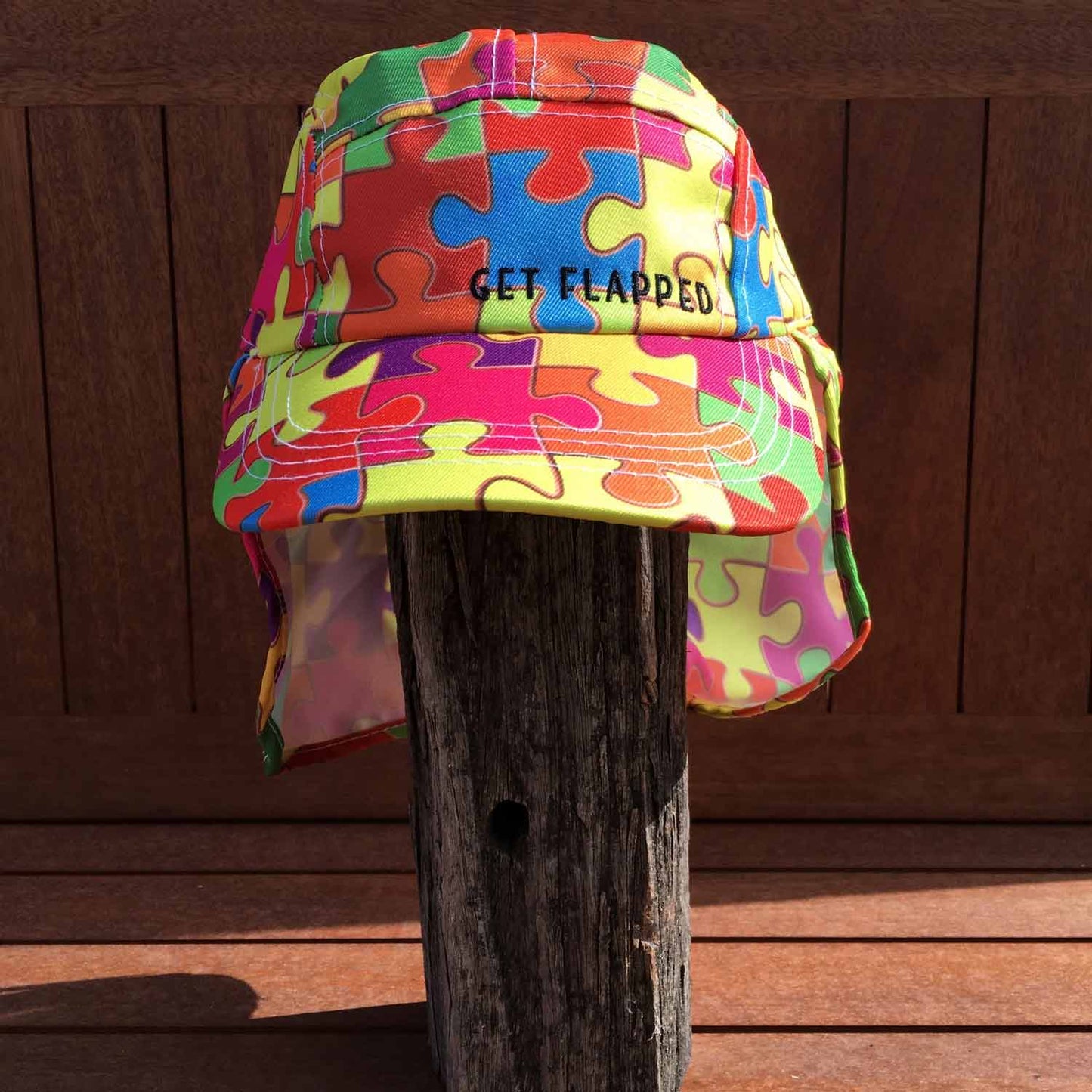 Puzzled-puzzle pieces patterned childrens legionnaires hat UPF50+ get flapped-front